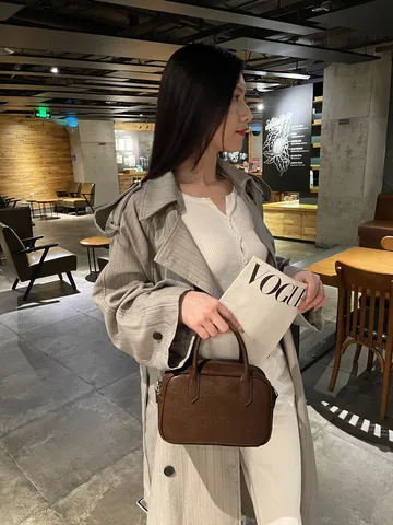 Genuine Leather Boston Bag For Women Small Top Handle Satchel Casual Commuting Handbag Vintage Retro Solid Color Shoulder Bag