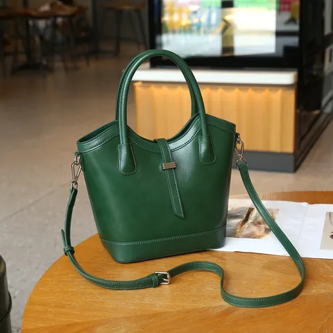 Damen Echtes Leder Eimer Tasche Minimalistisch Top Griff Umhängetasche Lässige Große Kapazität Schultertasche Mit Metallschloss
