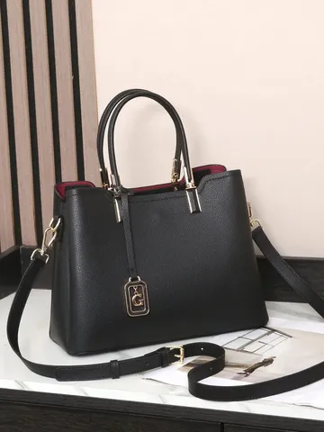Large Capacity Genuine Leather Tote Bag For Women Vintage Top Handle Shoulder Crossbody Commuter Handbag With Metal Pendant