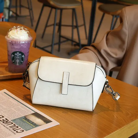 Bolso Concha de Cuero Auténtico Retro para Mujer Pequeño Bolso Bandolera