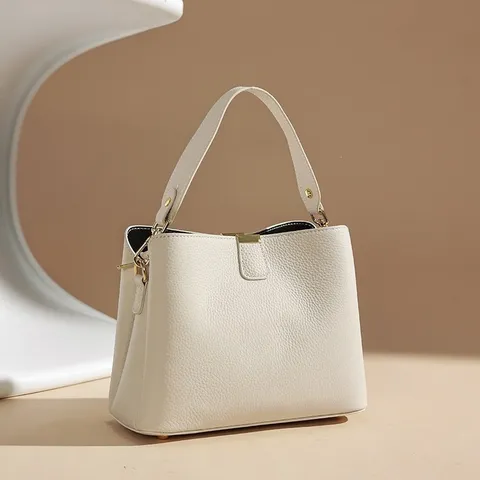 Women's Genuine Leather Bucket Bag Urban Minimalist Top Layer Cowhide Crossbody Shoulder Bag Large Capacity Daily Handbag