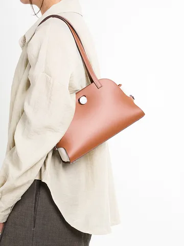 Women Genuine Leather Top Handle Crossbody Bag Commuter Shell Bag Fashion Versatile Casual Shoulder Bag