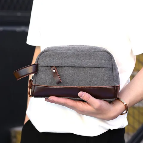 Pochette en Toile pour Homme Vintage Décontracté Sac à Main Multifonctionnel Imperméable Voyage d'Affaires Pochette à Fermeture Éclair