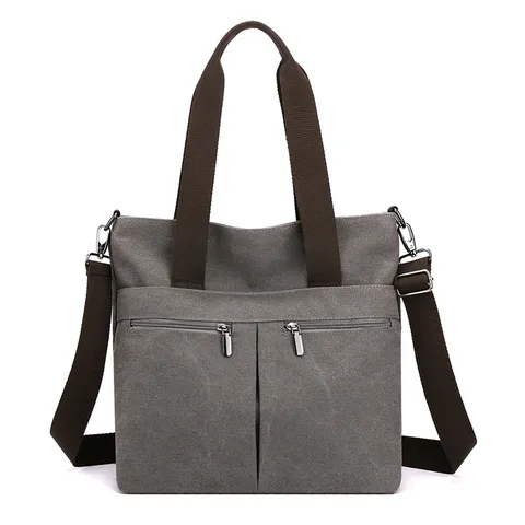 Borsa Tote in Tela di Grande Capacità da Donna Casual Vintage Borsa a Tracolla con Tasche Multiple