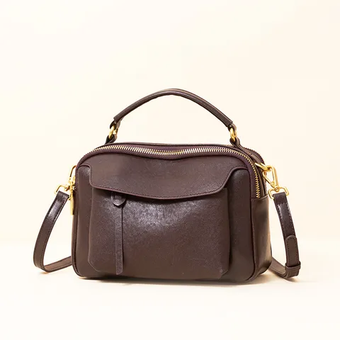 Genuine Leather Boston Bag For Women Vintage Top Layer Cowhide Top Handle Crossbody Bag Casual Tote Purse