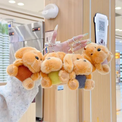 Lindo Llavero de Peluche de Perro Rayado de Dibujos Animados Suave Cachorro Relleno Adorno de Bolsa Juguete de Animal Llavero para Decoración de Mochila Regalo Unisex