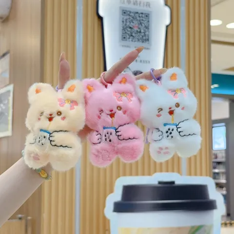 Cute Cute Embroidered Animal Rabbit Plush Toy Keychain Pendant Mini Stuffed Animal Backpack Charm Keyring Doll Gift For Kids