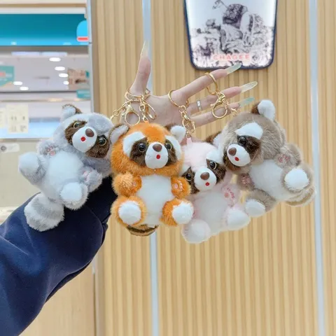 Cute Raccoon Plush Keychain Soft Stuffed Animal Doll Bag Pendant Small Red Panda Keyring For Backpack Ornament Gift