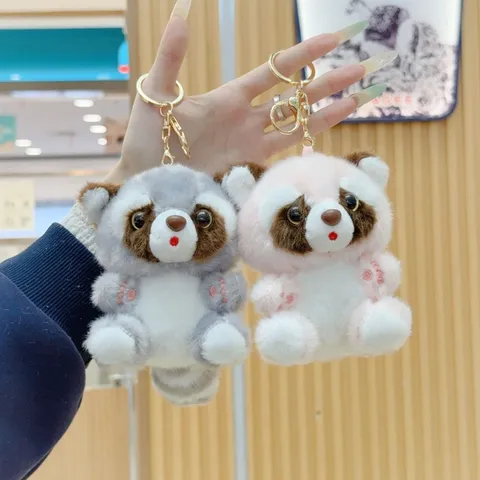 Cute Raccoon Plush Keychain Soft Stuffed Animal Doll Bag Pendant Small Red Panda Keyring For Backpack Ornament Gift