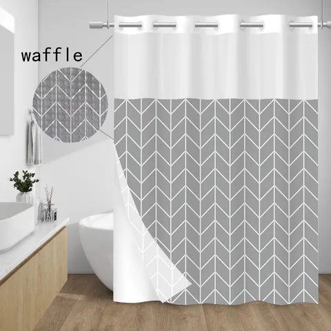 Double Layer Waffle Weave Shower Curtain Set With Detachable Liner Waterproof Chevron Pattern Bathroom Curtain With Floor Mat
