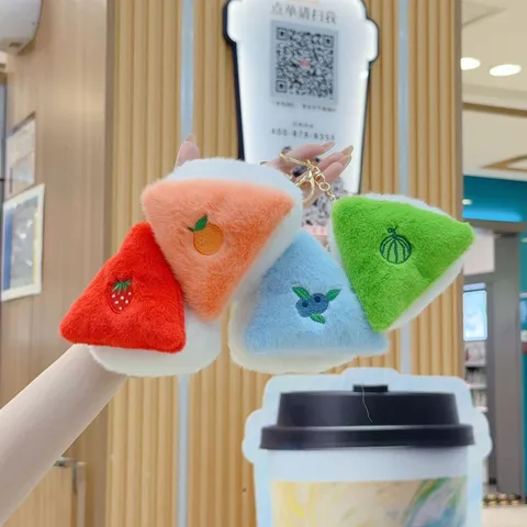 Cartoon Sandwich Plush Keychain Cute Fruit Embroidery Bread Bag Pendant Soft Stuffed Food Doll Keyring Accessory Gift For Women