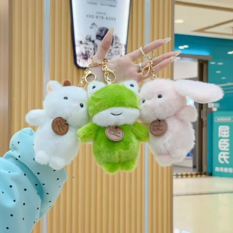 Cute Plush Animal Toy Keychain For Backpack Charm Decorative Soft Stuffed Bunny Sheep Frog Hanging Ornament Gift Accessories