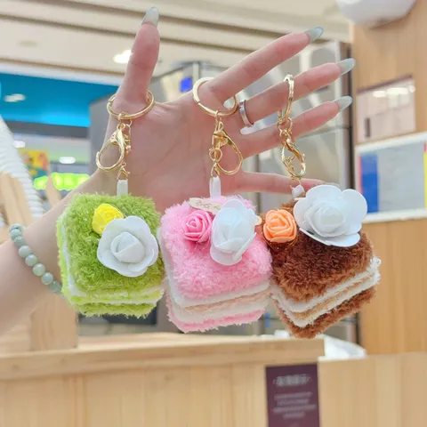 Cute Plush Cake Keychain Pendant Creative Simulation Cream Pastry Bag Hanging Ornament Soft Stuffed Doll Ring Charm Gift