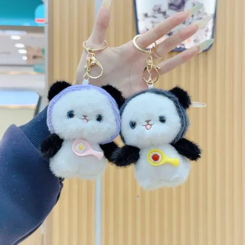 Süßer Panda Plüsch Schlüsselanhänger Weiches Cartoon Tier Tasche Charm Mit Metallhaken Kapuzenpanda Spielzeug Zubehör Geschenk Damen