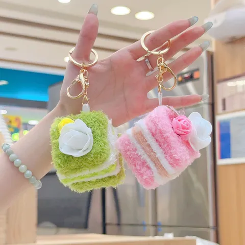 Cute Plush Cake Keychain Pendant Creative Simulation Cream Pastry Bag Hanging Ornament Soft Stuffed Doll Ring Charm Gift
