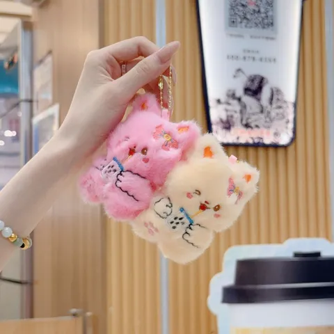 Cute Cartoon Plush Animal Keychain Pendant With Magnetic Design Soft Stuffed Bear Penguin Rabbit Bag Charm Hanging Ornament Accessories For Backpack Unisex
