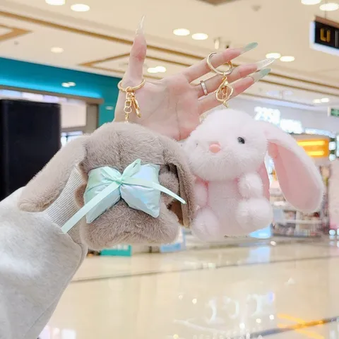 Süßer Plüschhase Schlüsselanhänger Weiche Stofftier Kaninchenpuppe Für Kinder Mädchen Geburtstagsgeschenk Tasche Anhänger Tier Spielzeug