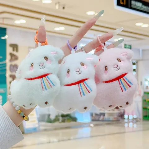 Simpatico Ciondolo in Peluche a Forma di Pecorella Ricamata Con Sciarpa Arcobaleno Morbido Peluche Corto Portachiavi da Borsa Ornamento per Zaino Portafoglio Chiavi Regalo Unisex