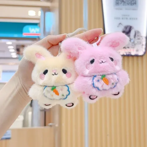 Cute Long Eared Rabbit Plush Keychain Pendant Embroidered Soft Bunny Stuffed Animal Doll Bag Hanging Ornament Key Ring Accessories For Women Girls Gift