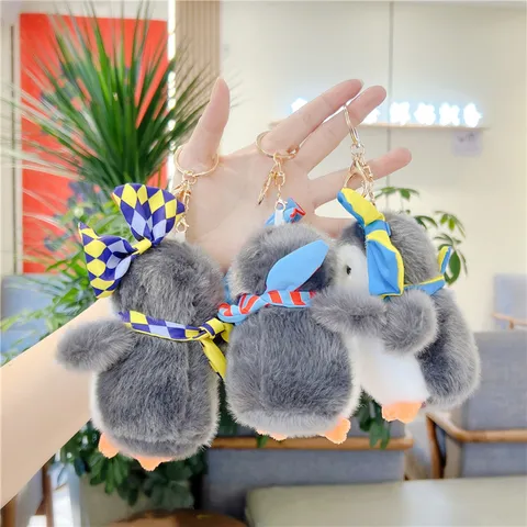 Simpatico Portachiavi in Peluche a Forma di Pinguino Nautico Morbido Animale Peluche Bambola Ciondolo Con Fiocco Sciarpa per Bomboniere Regalo