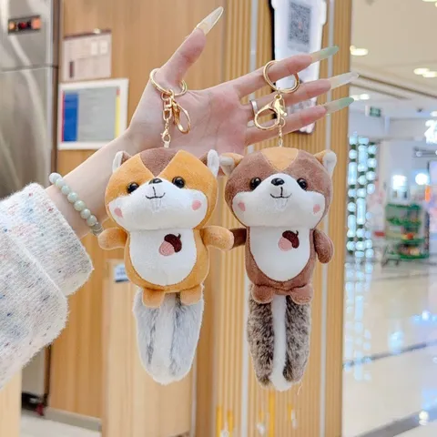 Süß Polyester Plüsch Eichhörnchen Schlüsselanhänger Eichel Bestickt Weich Tier Stofftier Rucksack Anhänger Für Schlüsselring Taschen Deko Geschenk