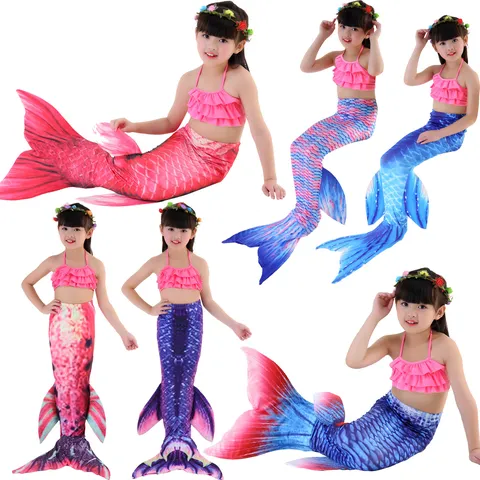 Bambine Costume da Bagno Sirena Set Principessa Bikini Squama di Pesce Costume da Nuoto Top con Volant Abbigliamento Estivo