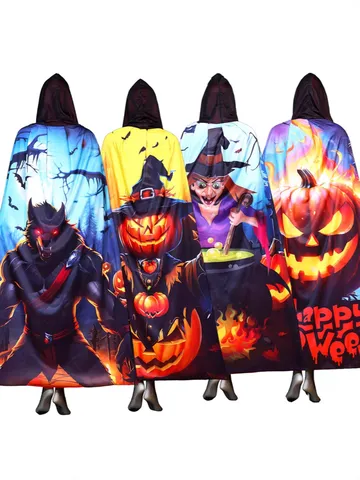 Costume d'Halloween pour Enfants Cape à Capuche Citrouille Sorcière Vampire Cosplay Fête Déguisement