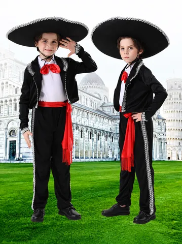 Παιδική Μεξικανική Παραδοσιακή Φορεσιά Mariachi Στολή Παράστασης Αγόρια Πάρτι Φεστιβάλ Σκηνικό Κοστούμι Με Καπέλο