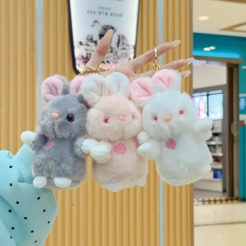 Cute Plush Rabbit Keychain Cartoon Bunny Toy Heart Embroidered Bag Pendant Key Ring For Girls Birthday Gift Organiser