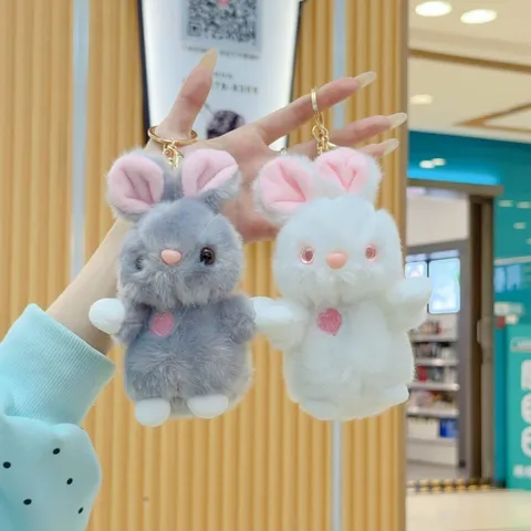 Cute Plush Rabbit Keychain Cartoon Bunny Toy Heart Embroidered Bag Pendant Key Ring For Girls Birthday Gift Organiser