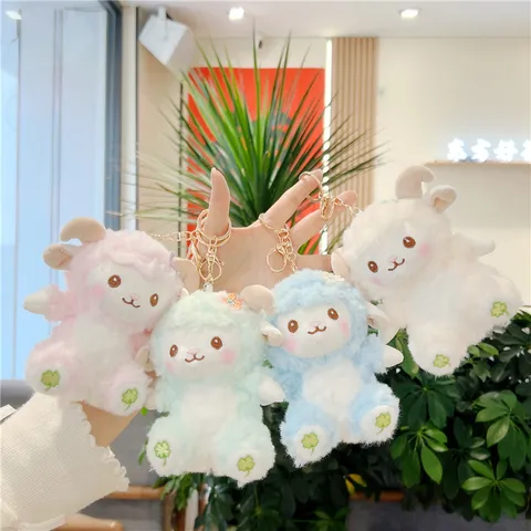 Schattige Cartoon Pluche Schaap Speelgoed Sleutelhanger Zacht Polyester Klein Lammetje Dier Pop Hangend Ornament Rugzak Charm