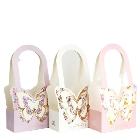 Muttertag Schmetterling Handblumenbox DIY Kraftpapier Geschenkbox Blumenarrangement Korb Für Party Hochzeit Feier