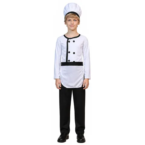 Παιδική Στολή Σεφ Σετ Halloween Παιδική Μαγειρική Performance Outfit Λευκό Pуκάμισο Παντελόνι Ποδιά Καπέλο Role Play Party Clothes