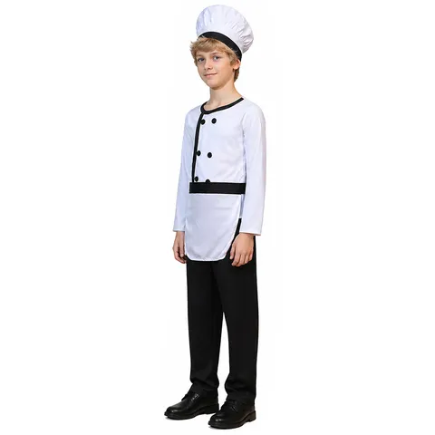 Παιδική Στολή Σεφ Σετ Halloween Παιδική Μαγειρική Performance Outfit Λευκό Pуκάμισο Παντελόνι Ποδιά Καπέλο Role Play Party Clothes