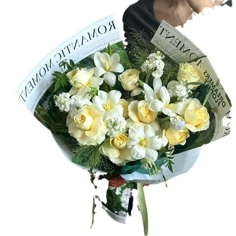Carta da Imballaggio per Fiori con Pittura a Olio Vintage Stampa Lettere Inglesi Stile Giornale Materiale per Imballaggio Bouquet per Regalo Bouquet Carta per Decorazione Fai da Te