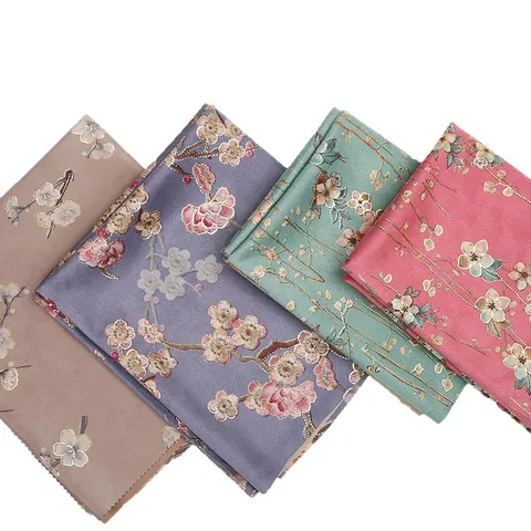 Neo-Chinese Qipao Style Flower Wrapping Cloth Floral Print Fabric Mother's Day Round Bouquet Material With Pearl Decor