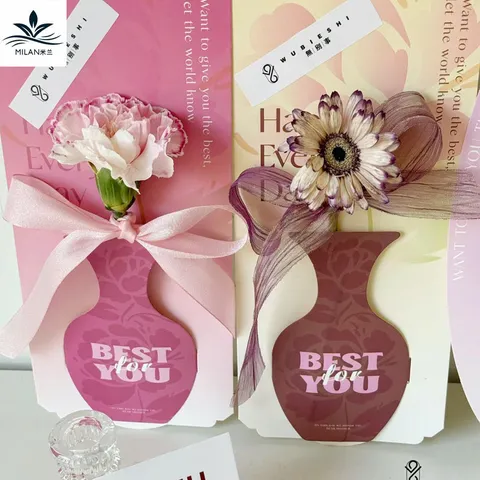 Boîte Cadeau Mini Bouquet de Fleurs Portable Fête des Mères en Papier Forme de Vase pour Emballage Floral DIY Sac d'Emballage Cadeau