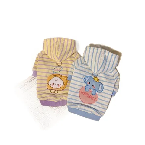 Autumn Winter Pet Dog Cat Hoodie Cute Cartoon Striped Hoodie With D-Ring Leash Hole Small Medium Dogs Apparel