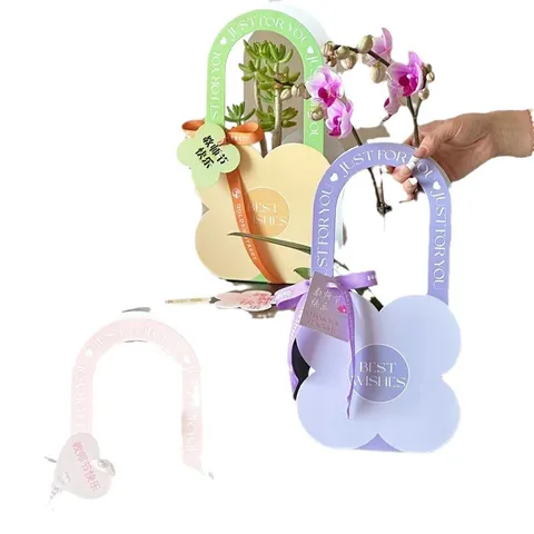 Blumen Handgriff Geschenkbox Pappe Blumenverpackung Handtasche Vierblättriges Kleeblatt Design Tag Des Lehrers Geschenktüte