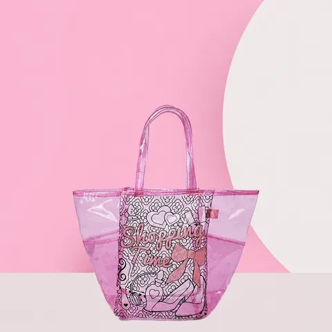 Borsa Tote in PVC Rosa Trasparente per Bambini Borsa a Mano con Graffiti DIY Borsa della Spesa Trasparente Borsa a Tracolla Casual per Bambini