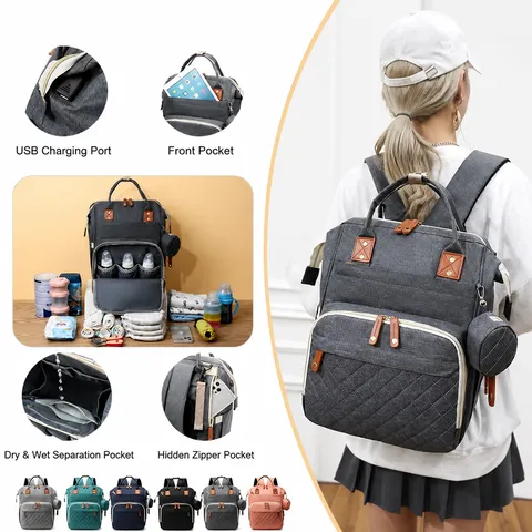 Zaino Fasciatoio Multifunzionale di Grande Capacità Tessuto Oxford Impermeabile Borsa da Viaggio per Bambini Borsa per Mamma Grigio