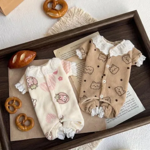 Autumn Winter Warm Fleece Four-Legged Pet Clothes Princess Lace Cute Cartoon Design Puppy Pajamas Apparel