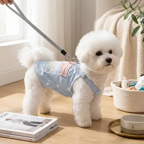 Cute Puppy Denim Overall Dress Bowknot Embroidery Pet Clothes Small Medium Dogs Fall Winter Apparel