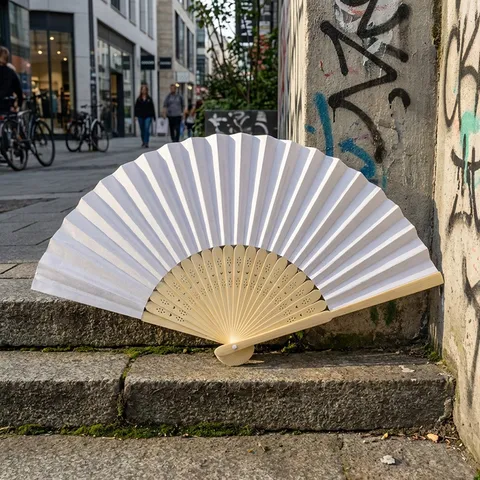 Abanico Plegable de Bambú Chino Tradicional Tallado Calado Papel Satén Abanico de Mano para Boda Fiesta Artesanía DIY