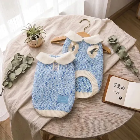 Cute Pet Dog Sweater Winter Warm Knitted Puppy Clothes Sweet Doll Collar Pet Apparel For Small Dogs And Cats