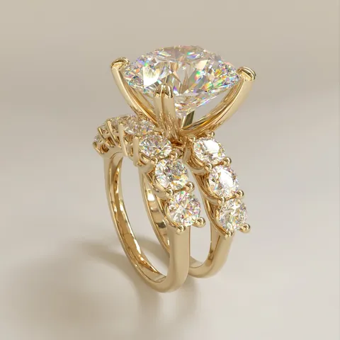 Luxe Goud Tweedelige Ringset Voor Vrouwen Vierklauw Rond Zirconia Micro-Pave Verlovingsring Bruiloft Sieraden Accessoire