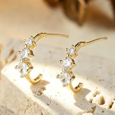 Französische Luxus Drei Diamant C Geformte Ohrstecker Kupfer Zirkonia Ohrringe Mode Schmuck Für Damen