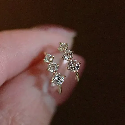 Französische Luxus Drei Diamant C Geformte Ohrstecker Kupfer Zirkonia Ohrringe Mode Schmuck Für Damen