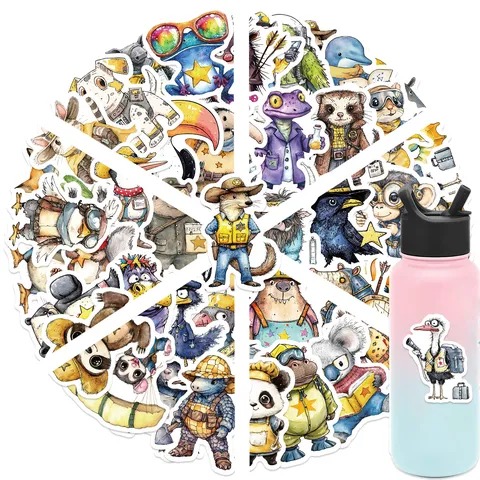 Cute Wild Animals Cartoon Portrait Graffiti Stickers Waterproof DIY Stationery Decals For Phone Case Laptop Luggage