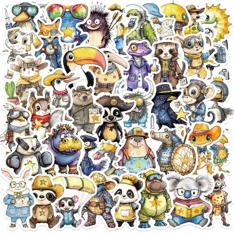 Cute Wild Animals Cartoon Portrait Graffiti Stickers Waterproof DIY Stationery Decals For Phone Case Laptop Luggage